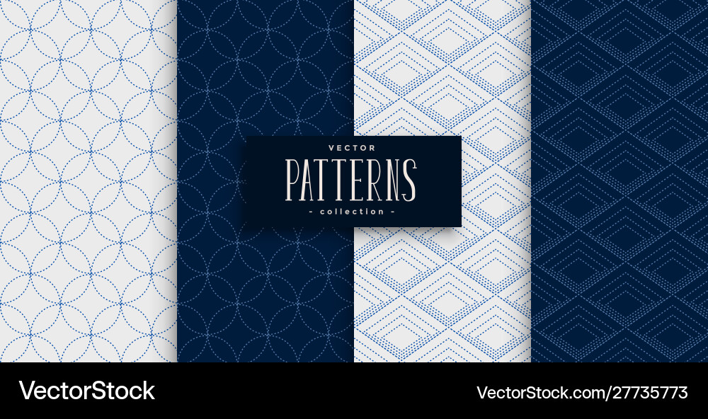 Japanese sashiko pattern set in gray and indigo vector image