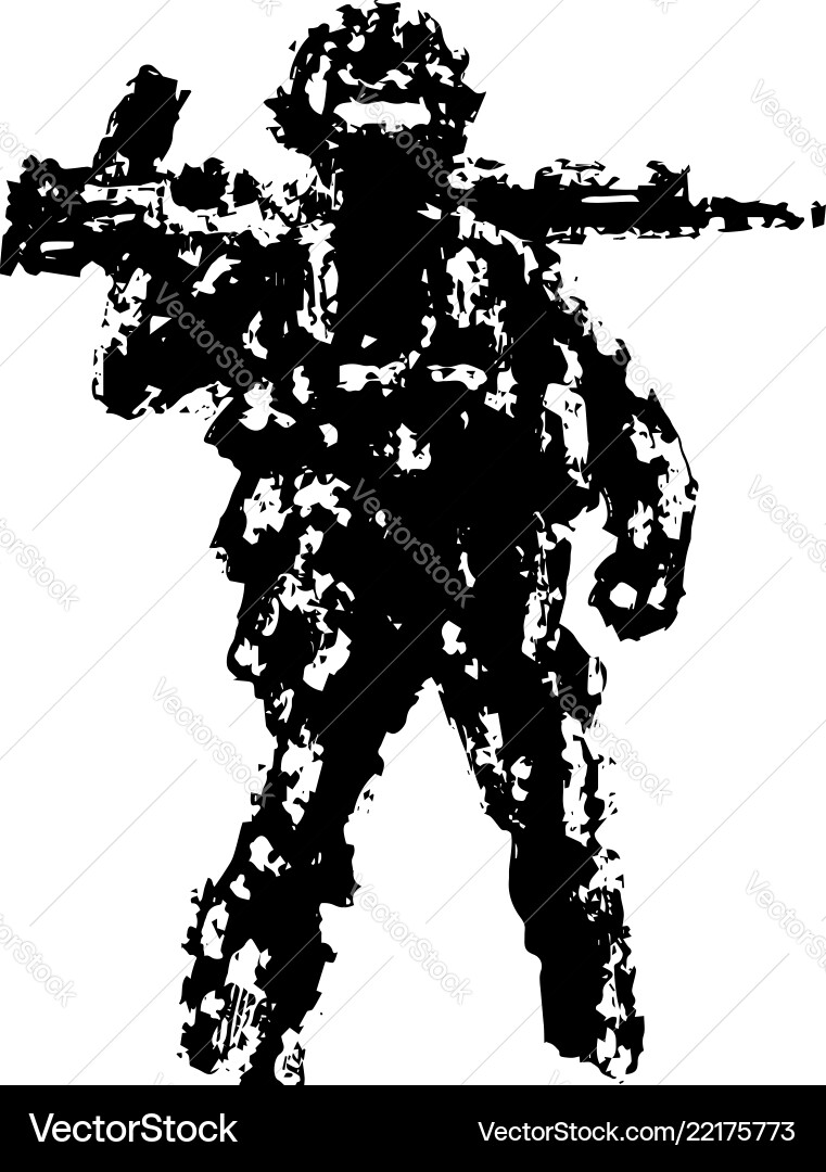 Soldat hält Angriffsgewehr auf seiner Schulter Soldat hält Angriffsgewehr auf seiner Schulter vektorbild