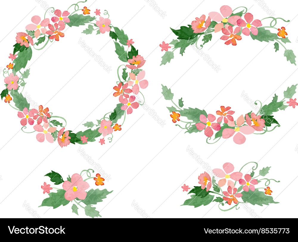Watercolor Floral Wreaths Vector Image