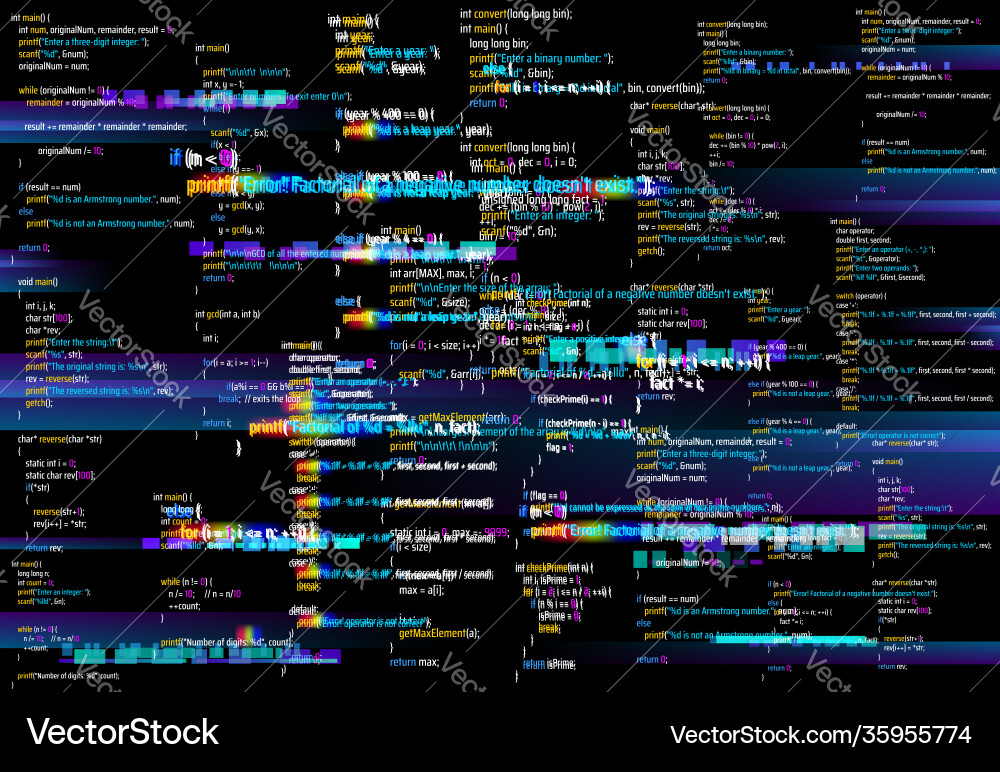 Abstract background with glitched program code vector image