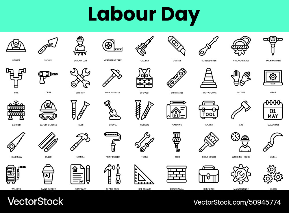 Set of labour day icons linear style icon bundle Set of labour day icons linear style icon bundle vector image