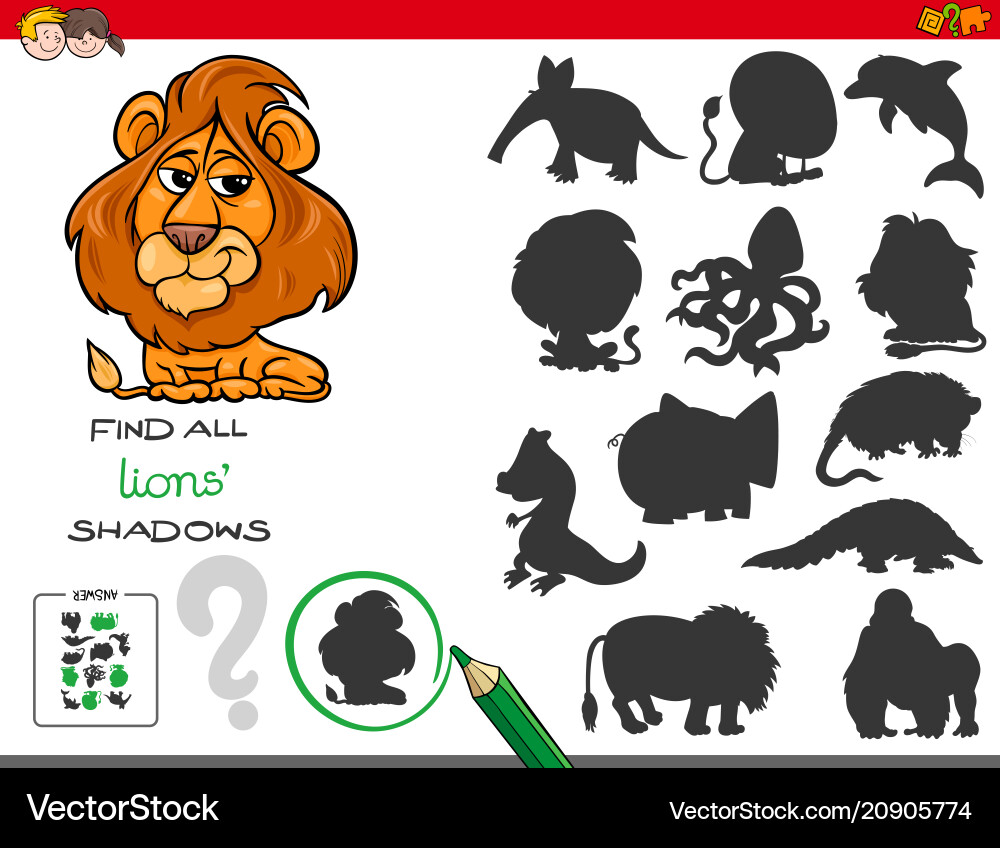 Shadows game with lion characters Shadows game with lion characters vector image