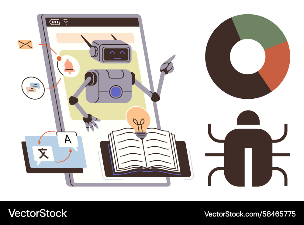 AI Robot Data Analysis & Translation Vector Image