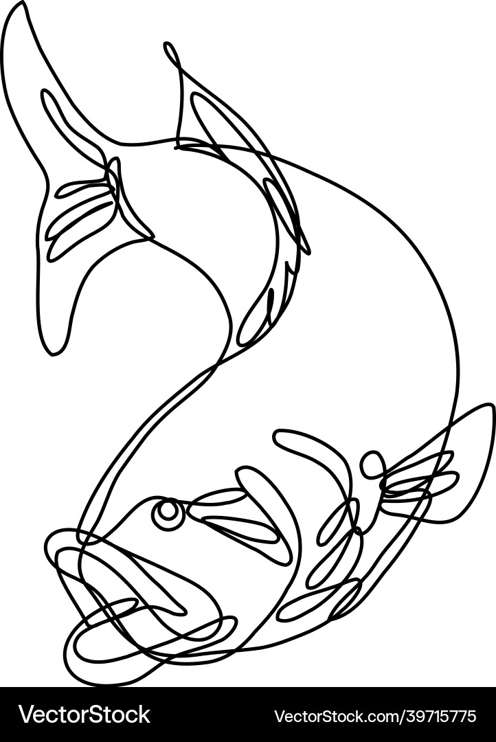Bucketmouth Bass Jumping Line Art Vector Image