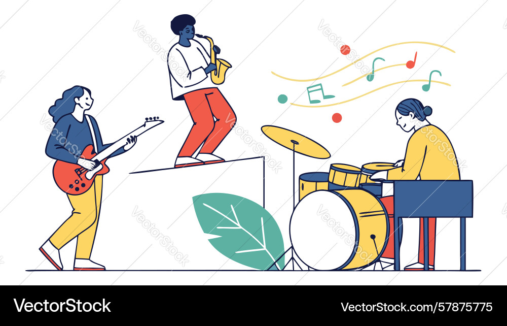 Dynamic band performance on stage with sax design Vector Image
