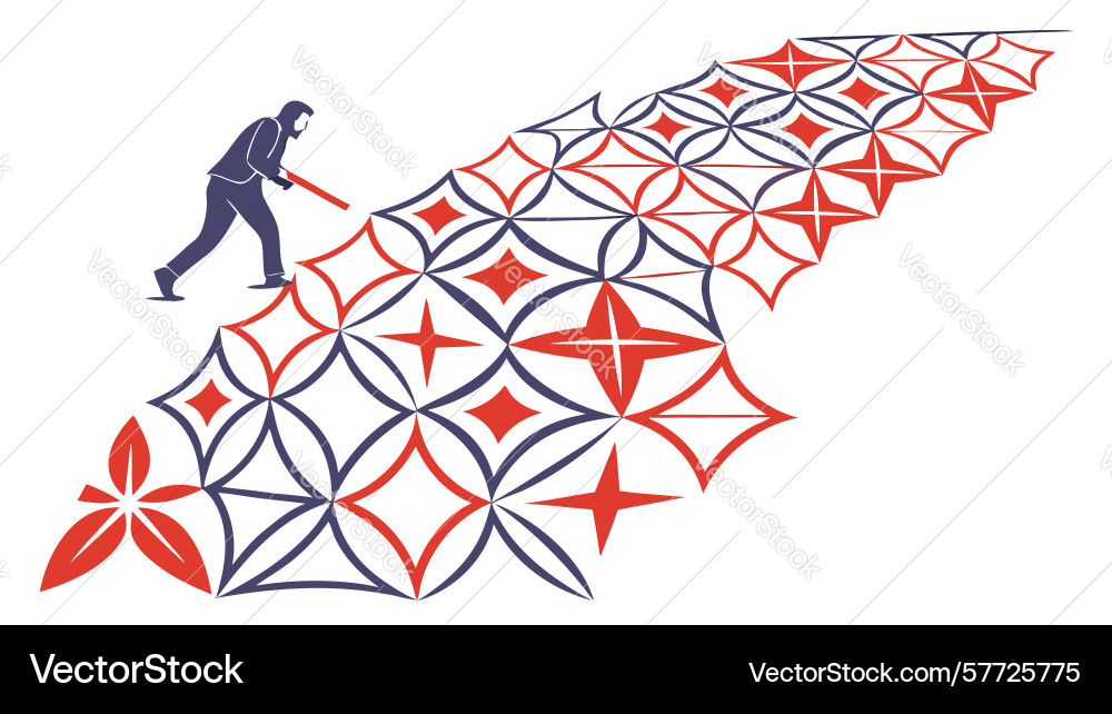 Dynamic person running up a geometric patterned vector image