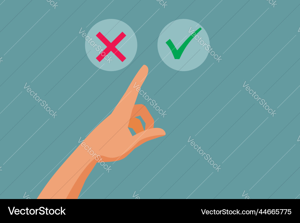 Hand choosing between accept and reject icon Vector Image
