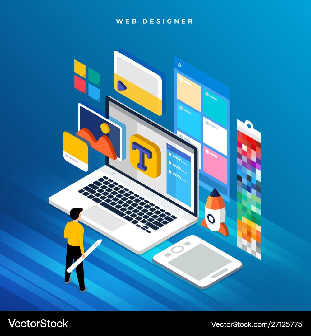 Isometric Web Development Concepts vector image
