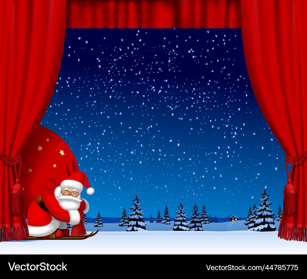 Roter Vorhang und gehen aus santa claus by ski Roter Vorhang und gehen aus santa claus by ski vektorbild