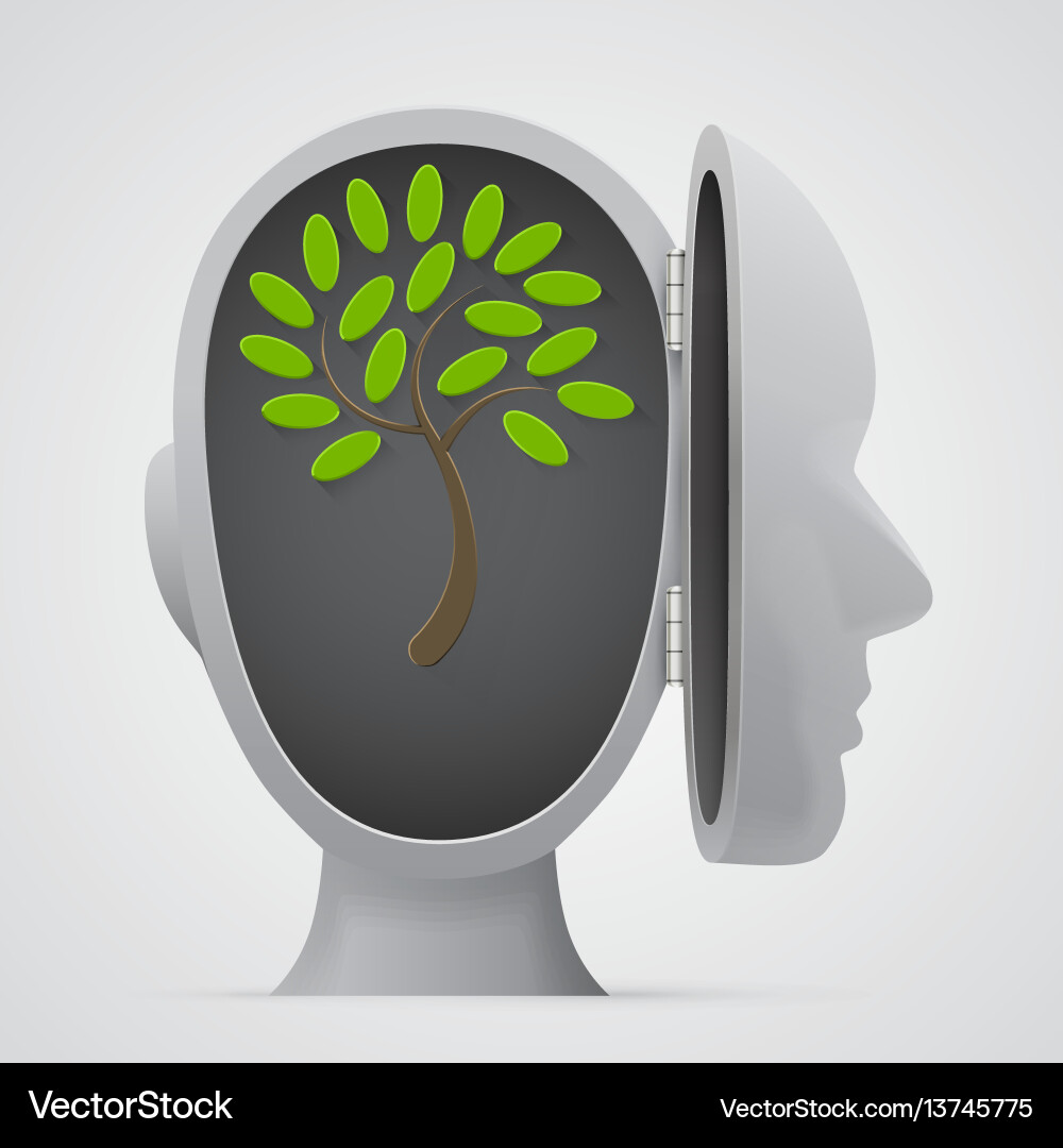 Tree growing inside a head silhouette Royalty Free Vector