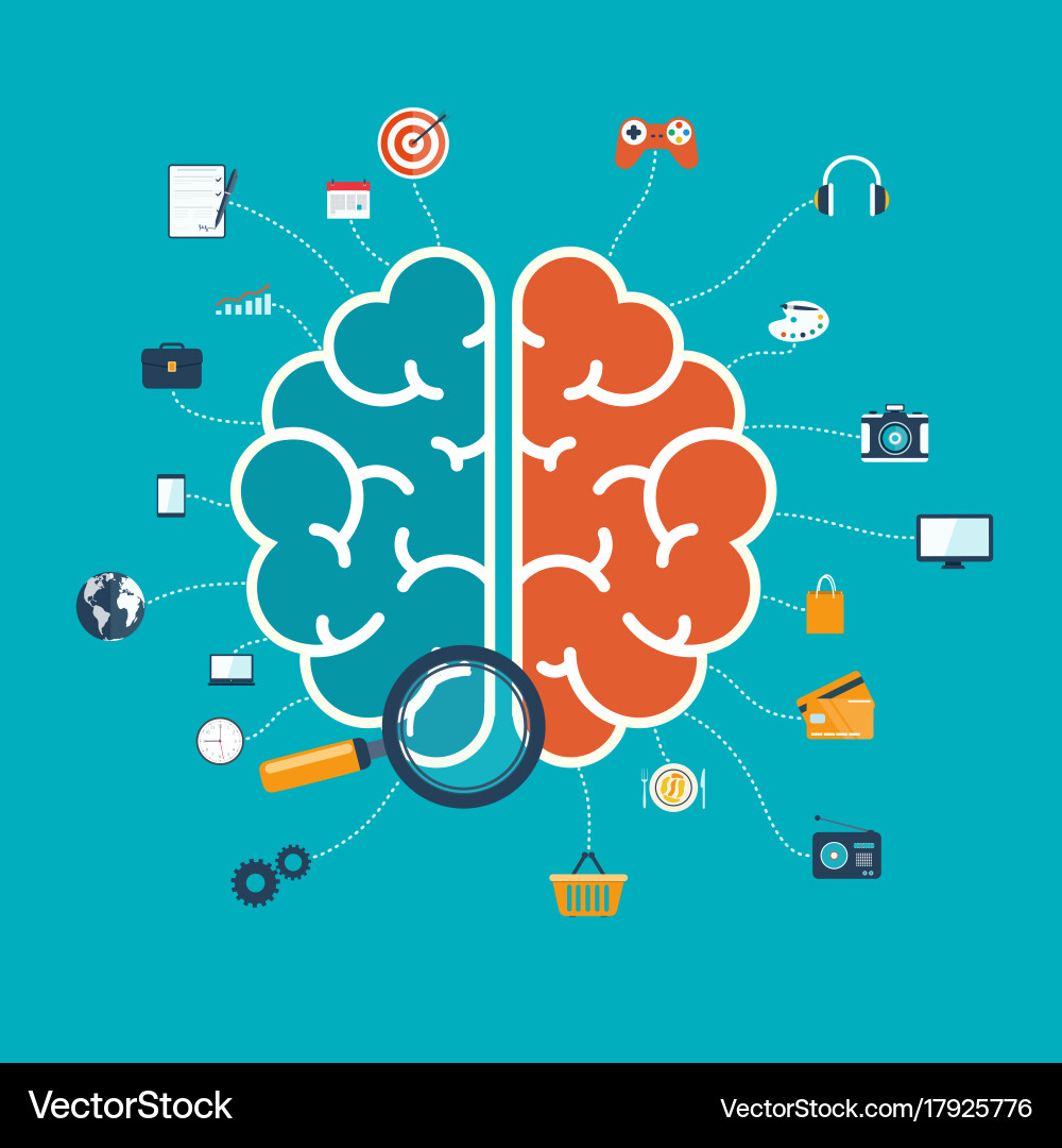 Brain with icons concept for web and mobile apps vector image