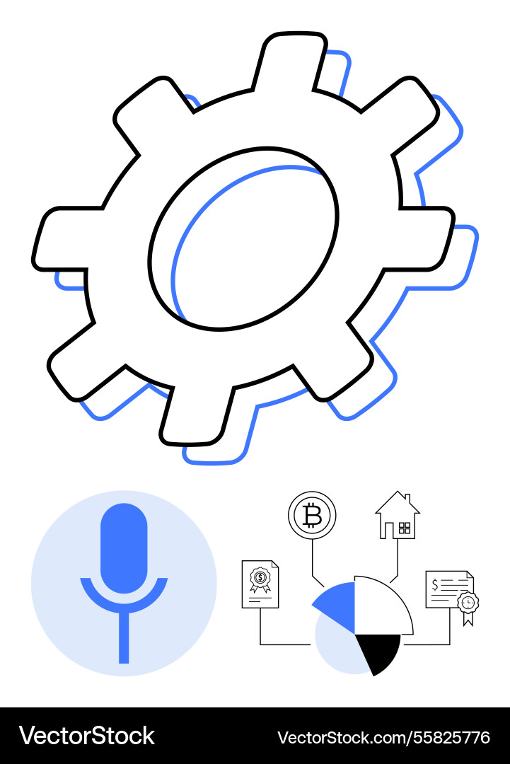 Gear with microphone icon and data flowchart Gear with microphone icon and data flowchart vector image