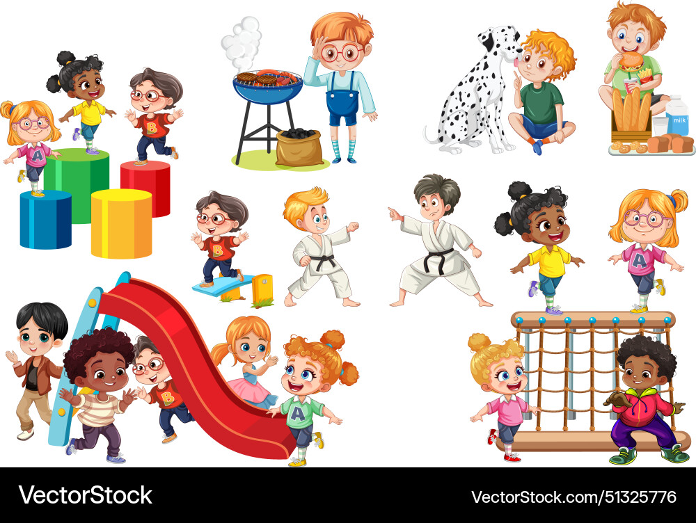 Kids playing studying and interacting Kids playing studying and interacting vector image