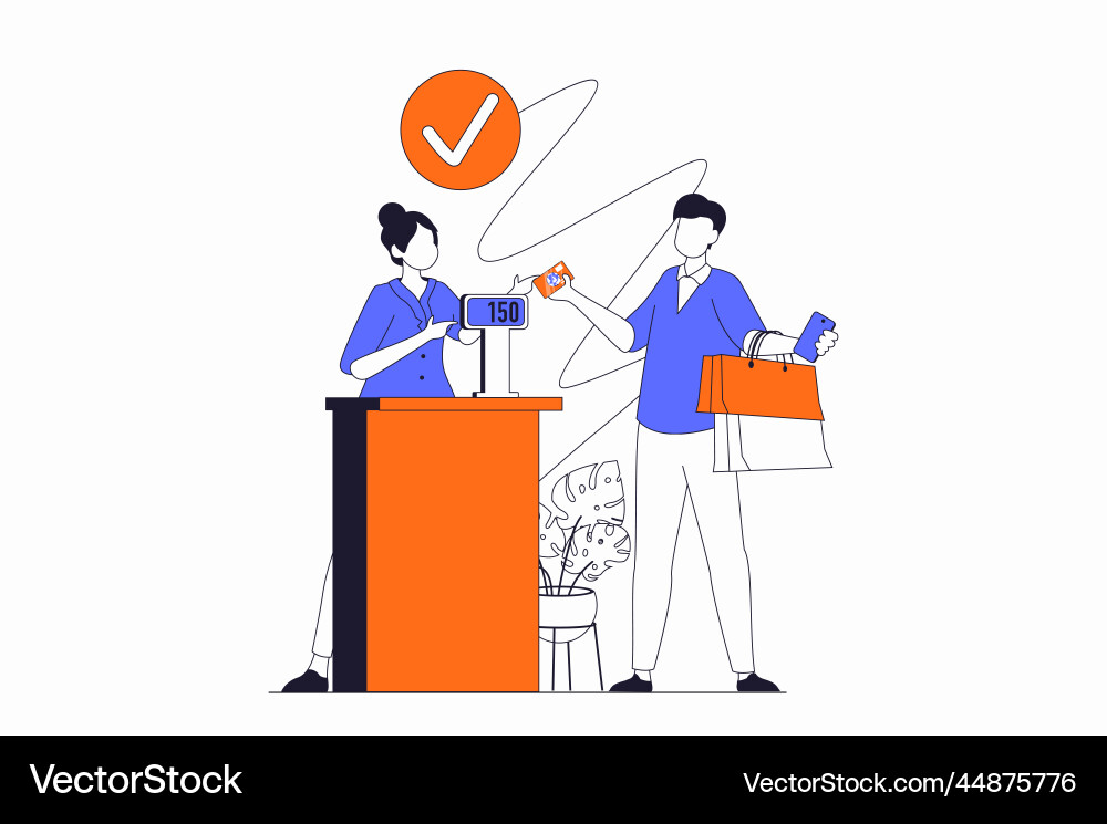 Shopping concept with people scene in flat outline Shopping concept with people scene in flat outline vector image