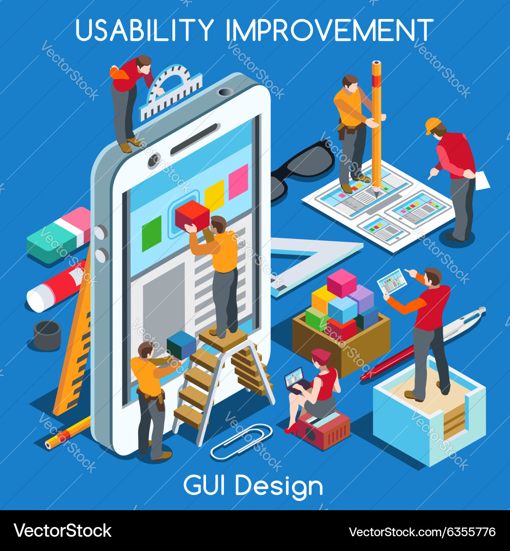 Smartphone App UI UX Isometric vector image
