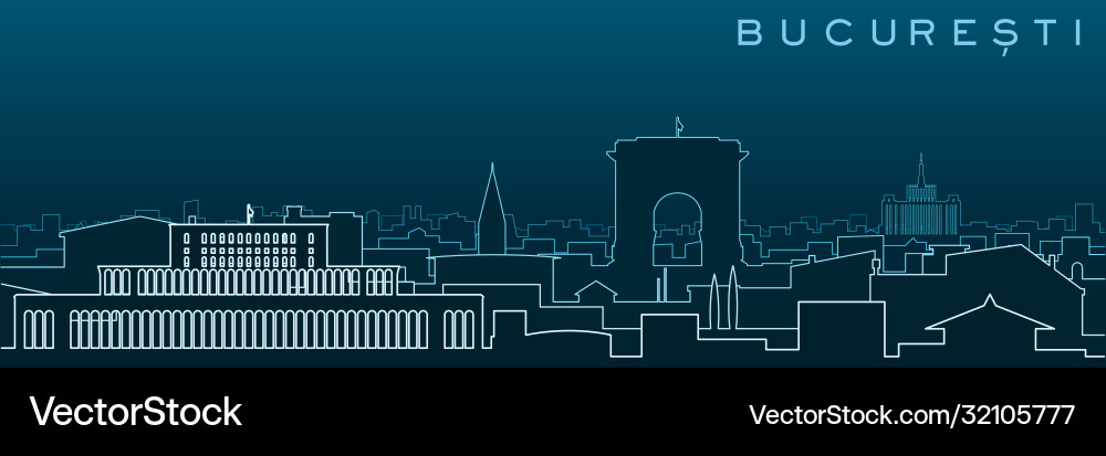 Bucharest multiple lines skyline and landmarks Vector Image