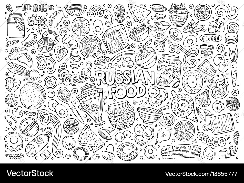 Cartoon set of russian food objects