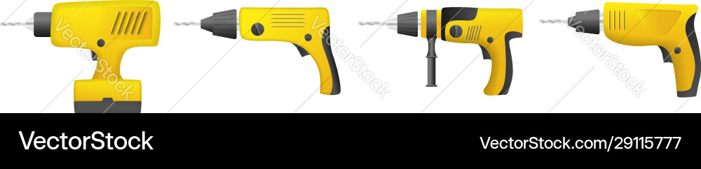 Drilling machine icons set realistic style Drilling machine icons set realistic style vector image