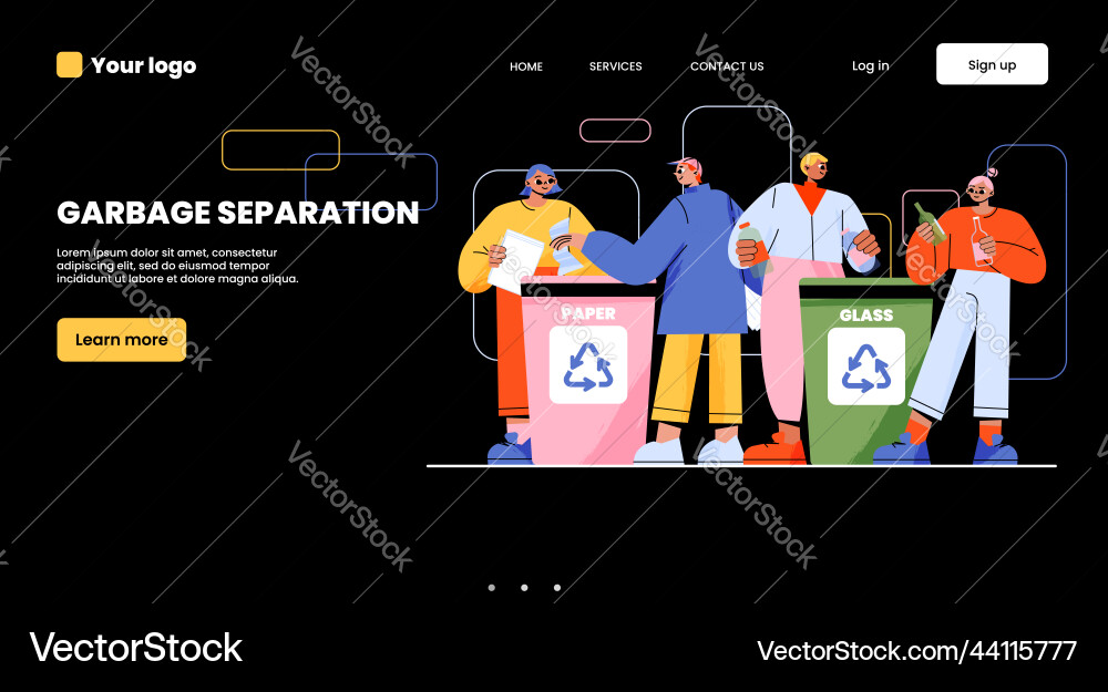 Garbage separation banner with people sort trash Garbage separation banner with people sort trash vector image