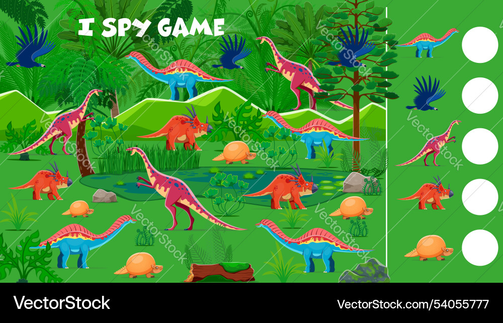 Prehistoric dinosaurs i spy game worksheet for kid Prehistoric dinosaurs i spy game worksheet for kid vector image