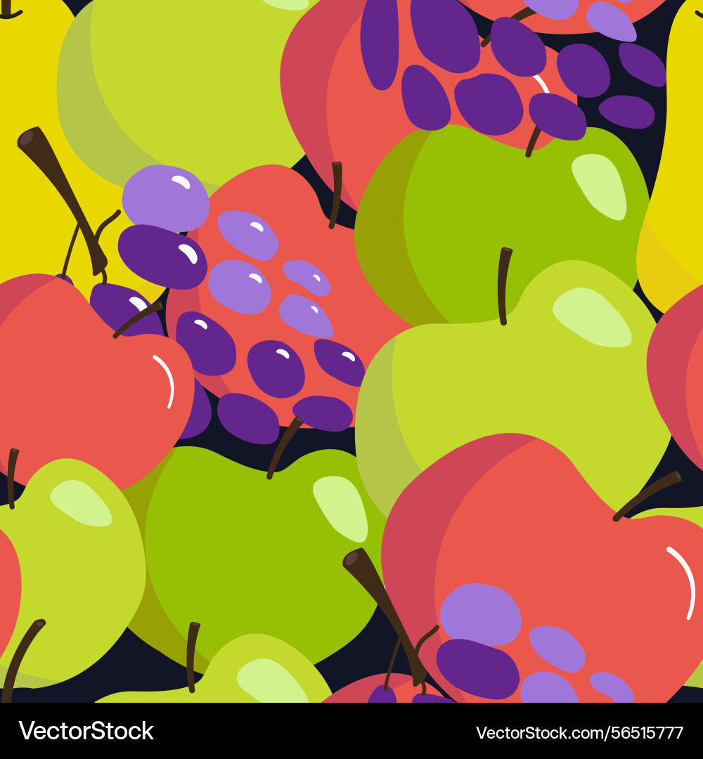 Seamless pattern with fruits apple grape and pear Seamless pattern with fruits apple grape and pear vector image