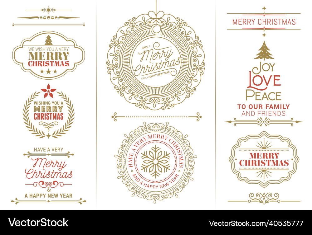 Weihnachtstypografie ornate Etiketten und Abzeichen Weihnachtstypografie ornate Etiketten und Abzeichen vektorbild