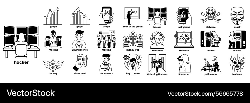 A series of icons depicting various computer A series of icons depicting various computer vector image