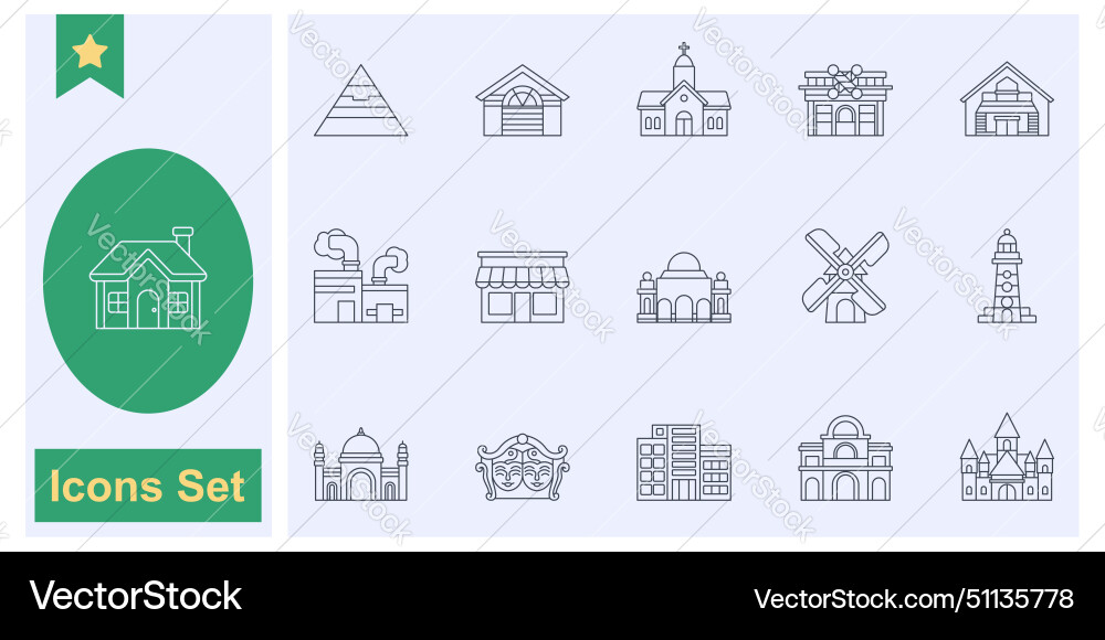Building icon set symbol collection logo isolated Vector Image