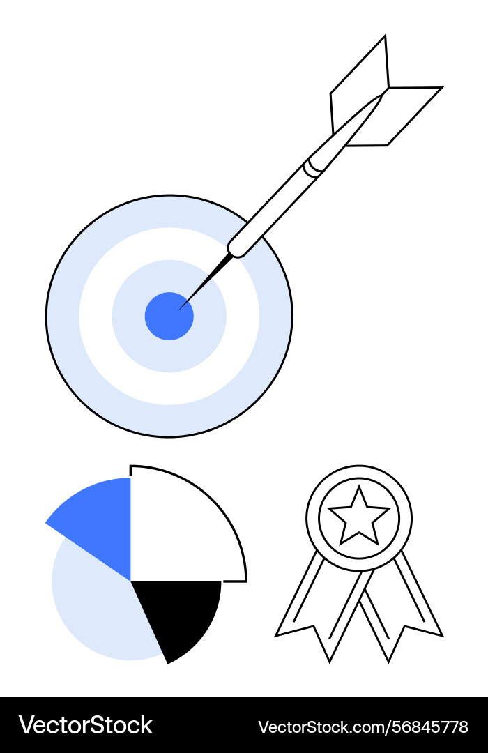 Precision target data pie chart and star badge vector image