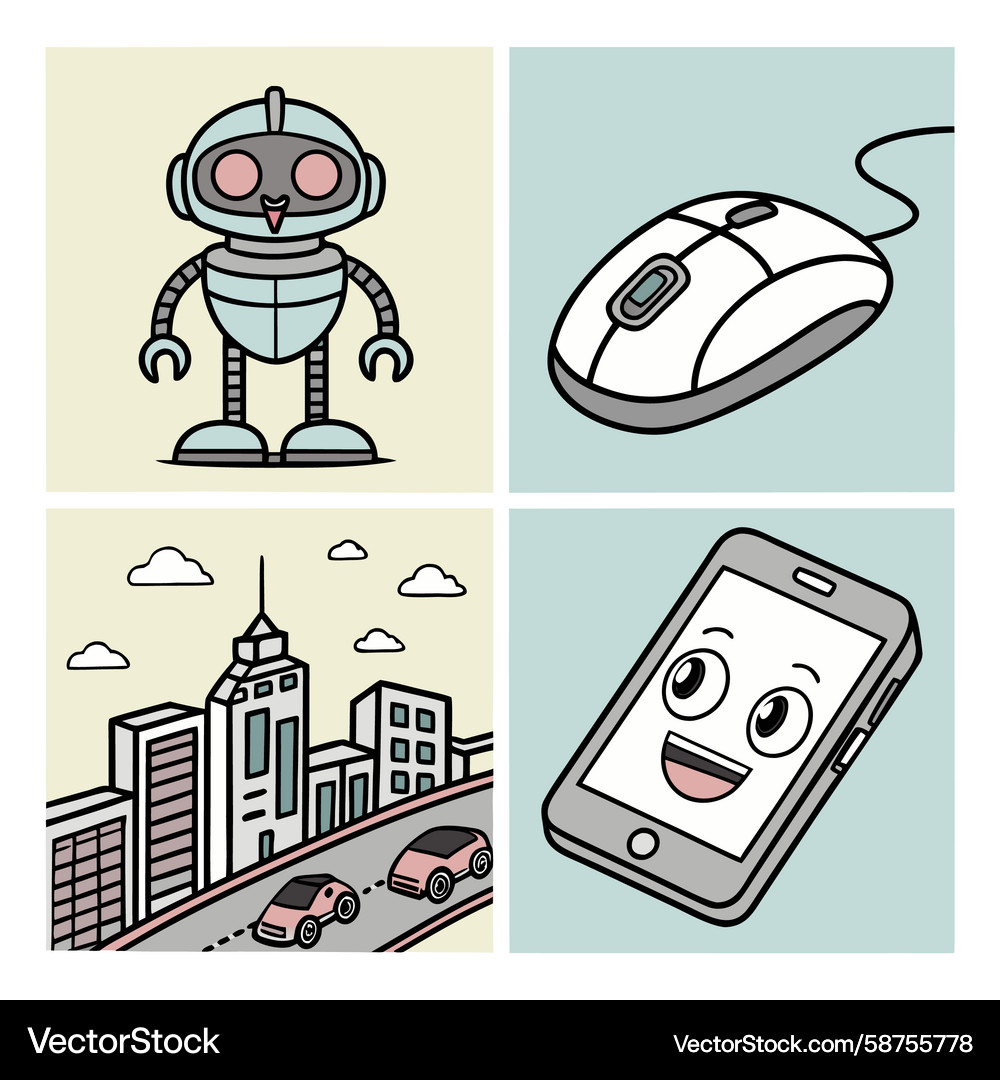 Robot Mouse Tech Scene Vector Image