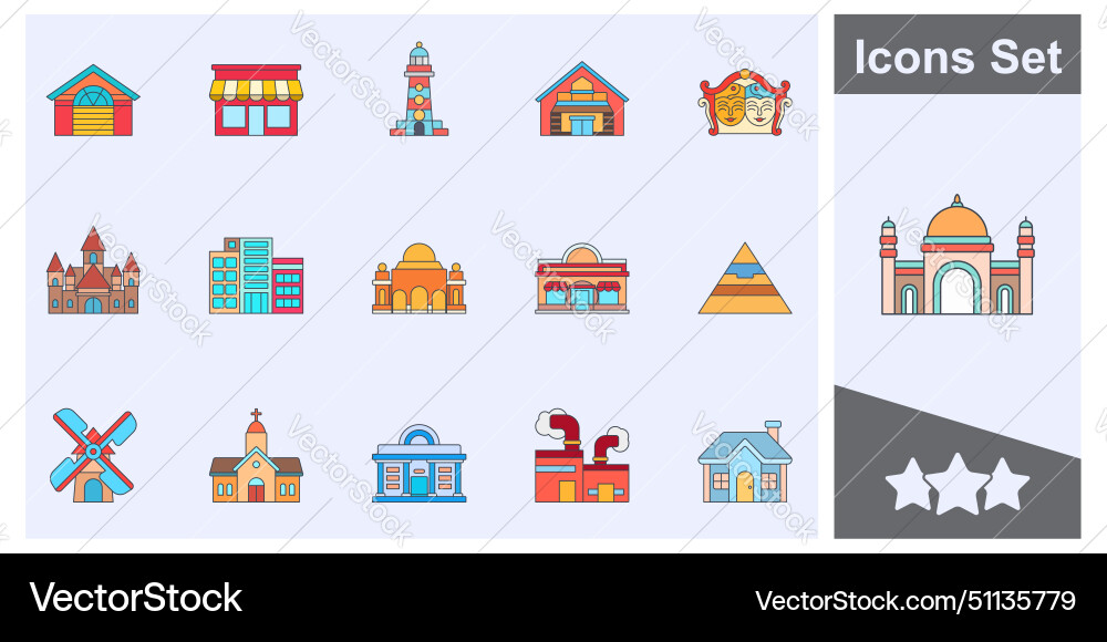 Building icon set symbol collection logo isolated Building icon set symbol collection logo isolated Vector Image