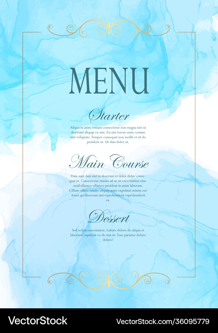 Elegant menu design with watercolour texture vector image
