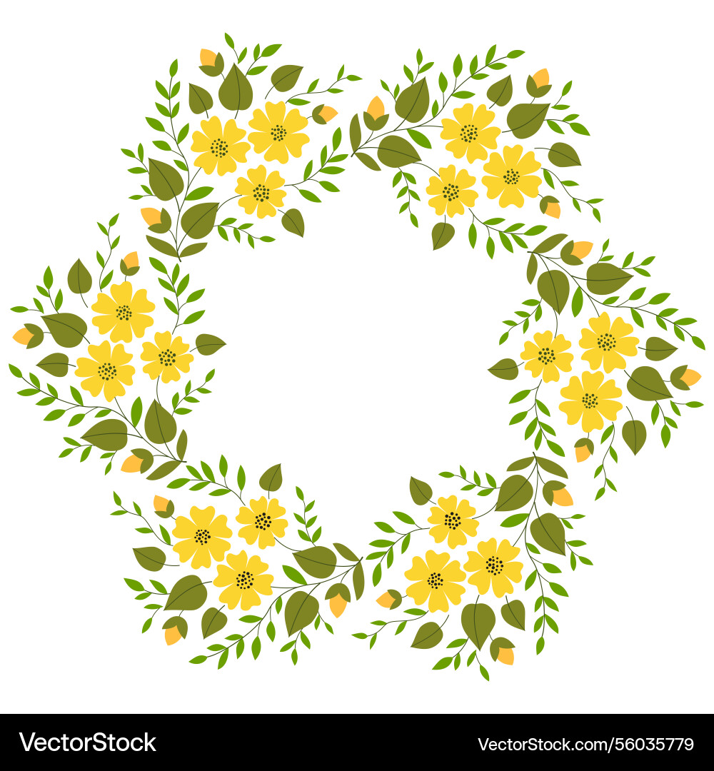 Rahmen mit gelben Blüten und grünen Blättern Rahmen mit gelben Blüten und grünen Blättern vektorbild