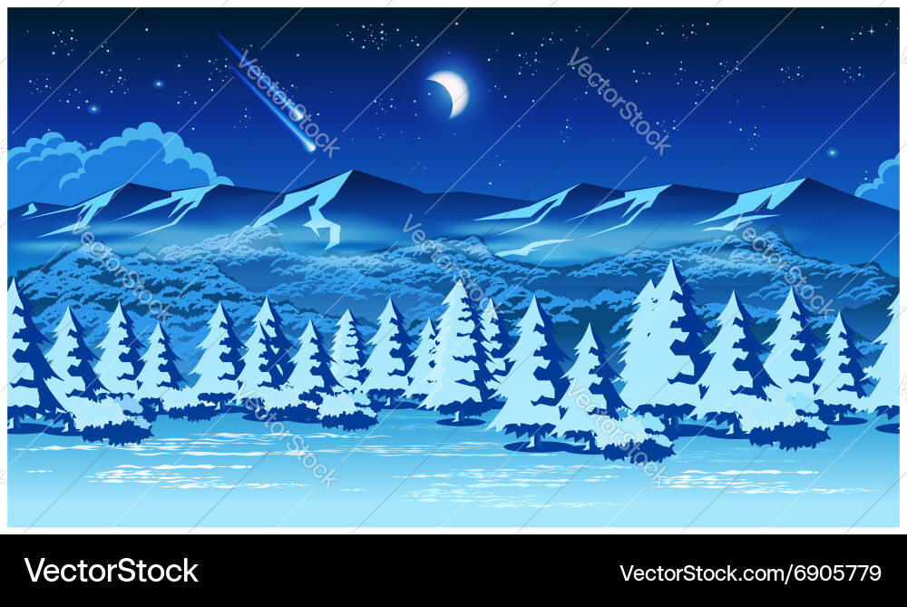 Winter forest at night Royalty Free Vector Image