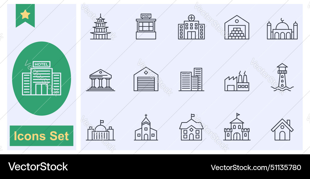 Building icon set symbol collection logo isolated Vector Image