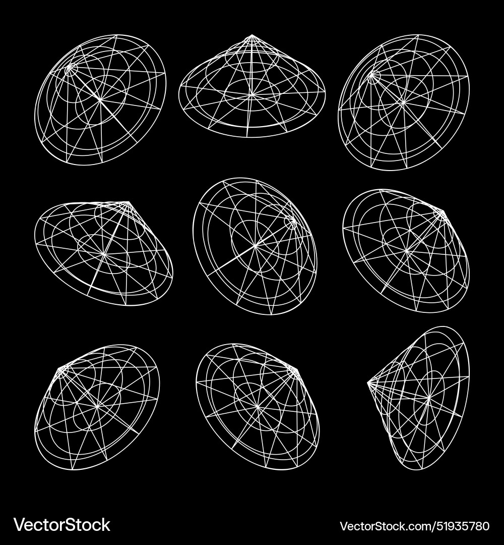 Wireframe lined shapes perspective mesh 3d grid Vector Image