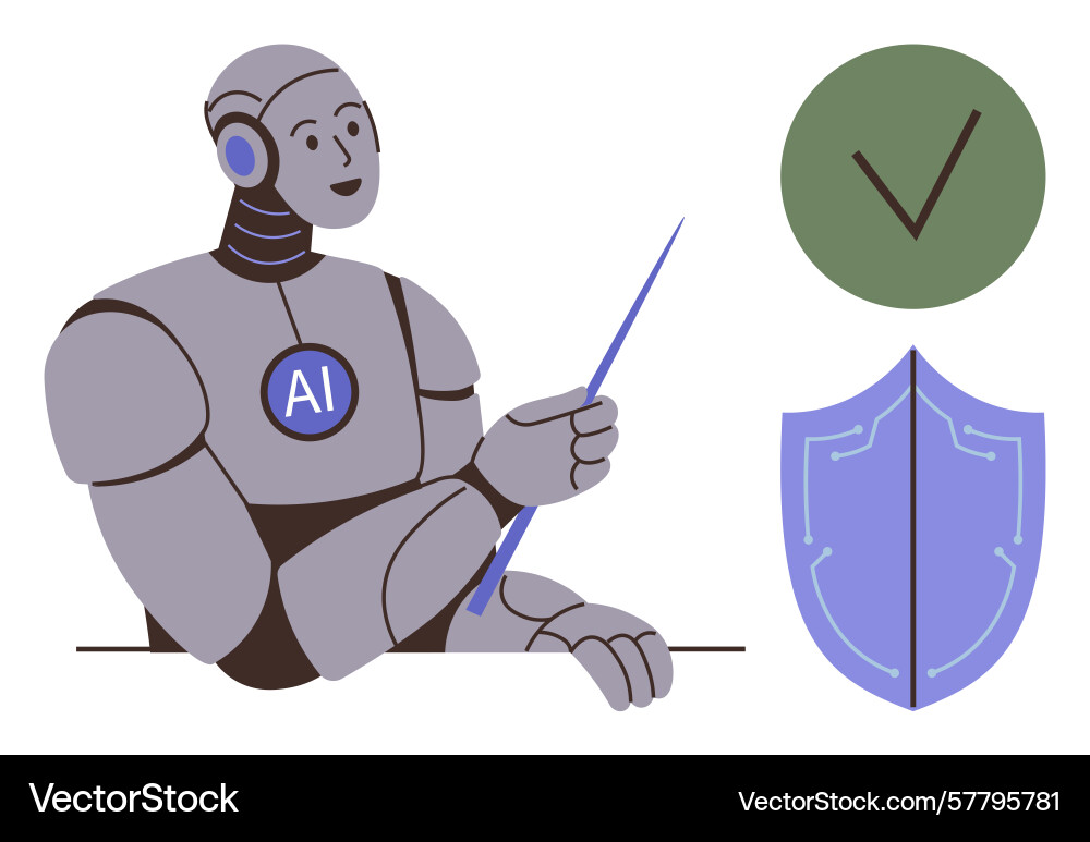 Ai Roboter erklären Konzept mit Zeiger in der Nähe Ai Roboter erklären Konzept mit Zeiger in der Nähe Vektorbild