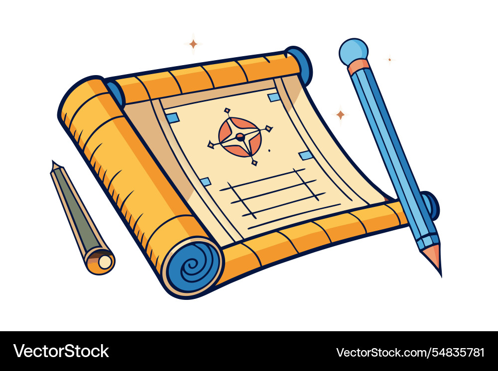 An antique scroll with intricate design paired vector image
