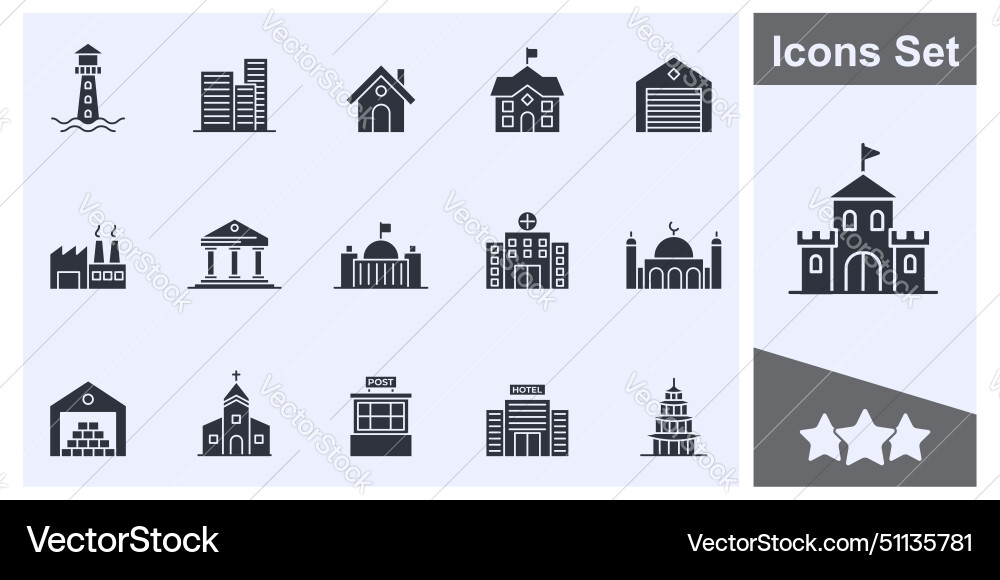 Building icon set symbol collection logo isolated Vector Image
