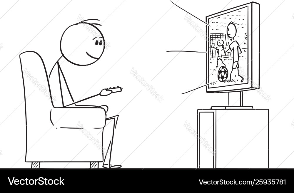 Cartoon man sitting in armchair and watching vector image