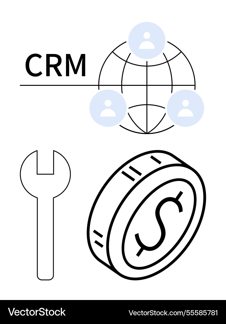 Crm system concept with globe user icons wrench Vector Image