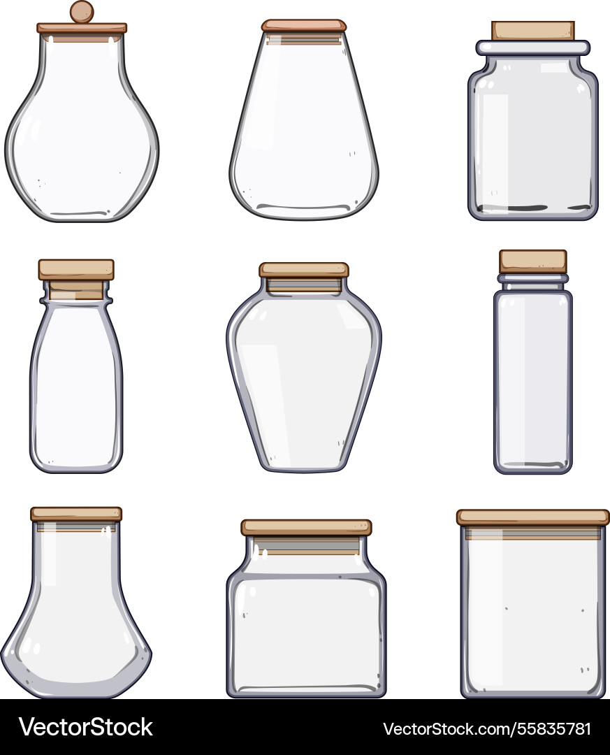 Eco friendly jar set cartoon Eco friendly jar set cartoon vector image