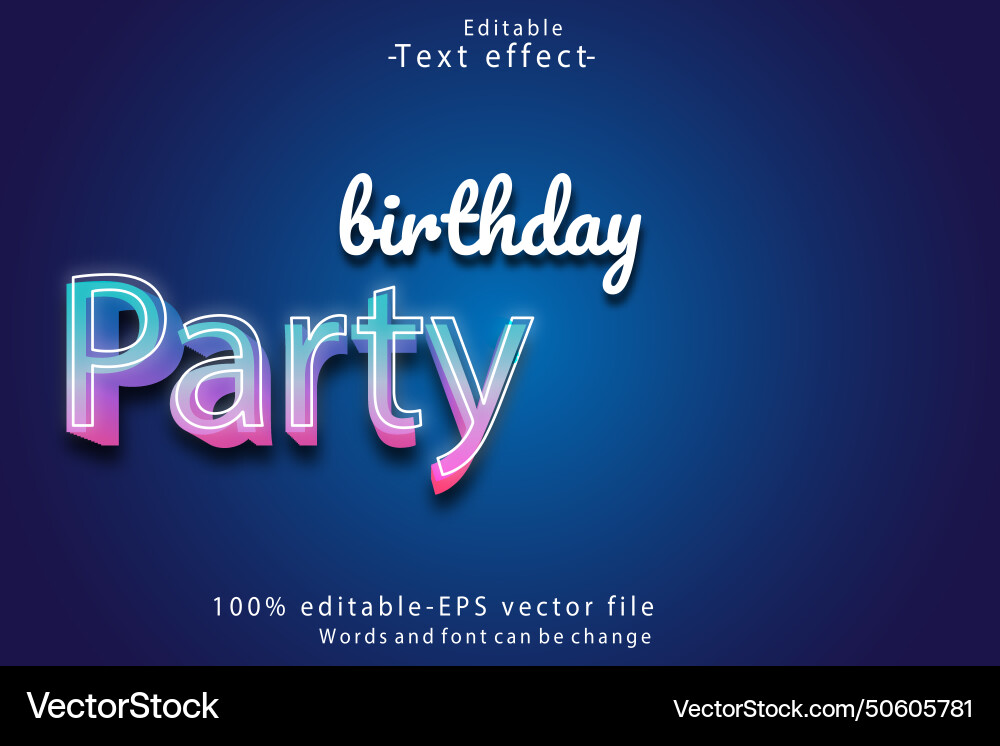 Party editable text effect 3d emboss Vector Image