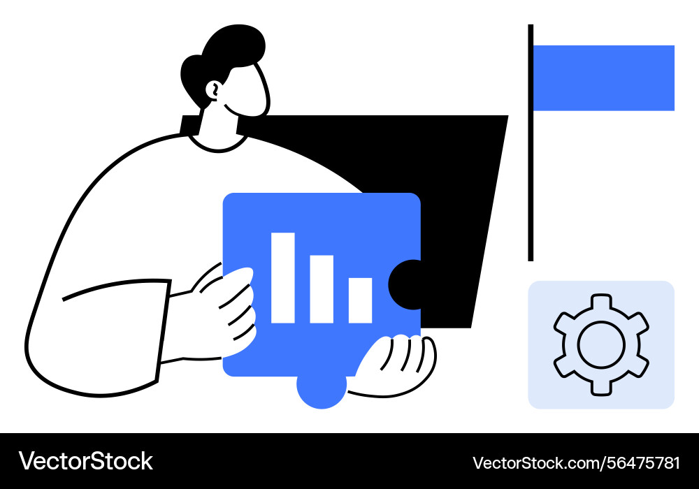 Person analyzing data puzzle with chart flag Person analyzing data puzzle with chart flag vector image