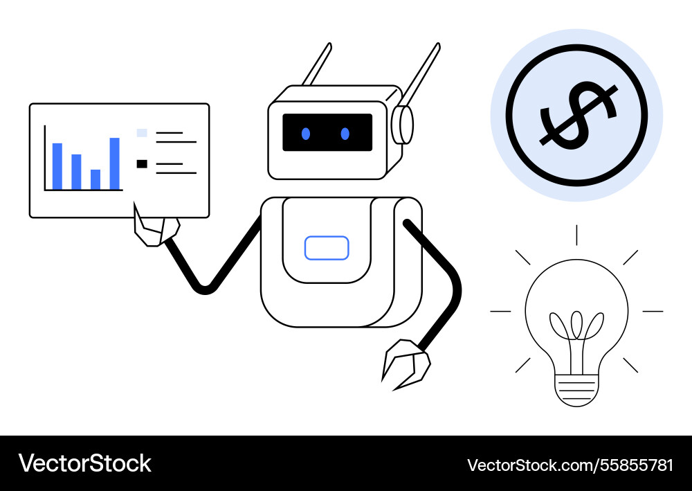 Robot presenting data insights with innovation Robot presenting data insights with innovation vector image