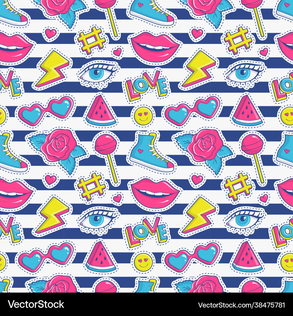 Seamless pattern with stripes and colorful patches vector image