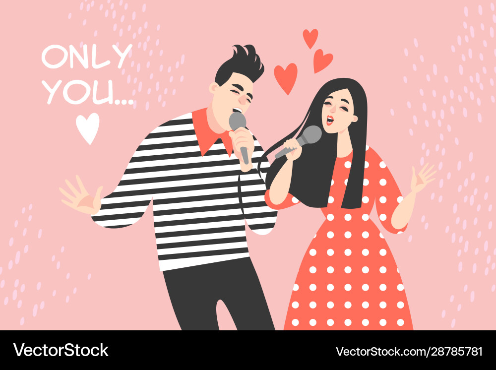 Young couple singing a love song Young couple singing a love song vector image