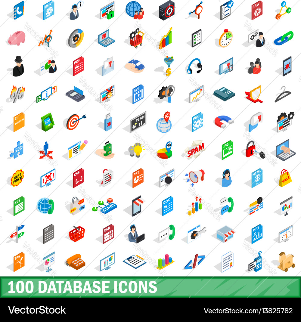 Database Icon Set - Isometric Style Vector Image
