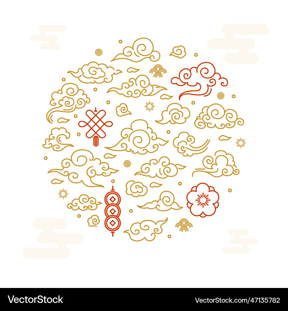 Golden asia clouds sign round design template thin Golden asia clouds sign round design template thin vector image