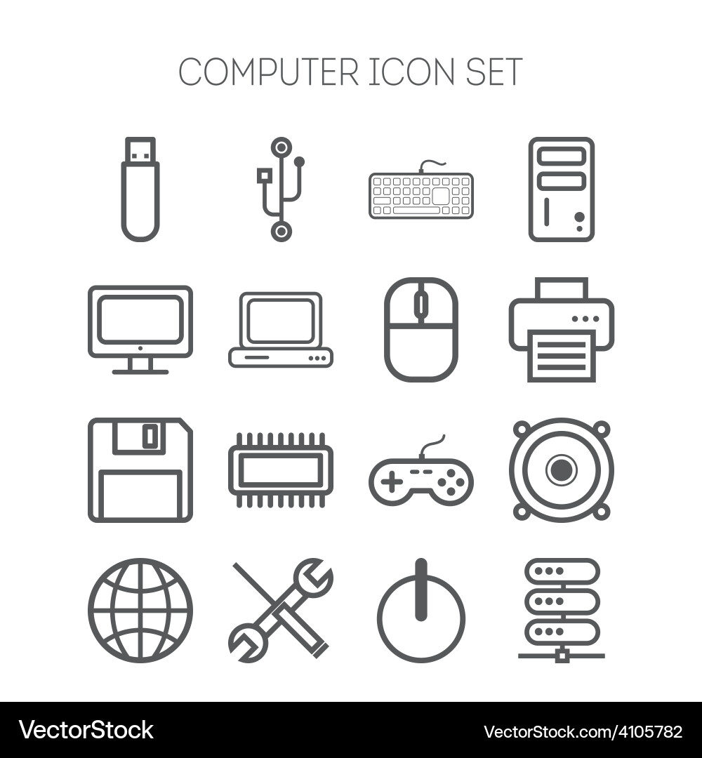 Set of simple icons for computer web tablet vector image